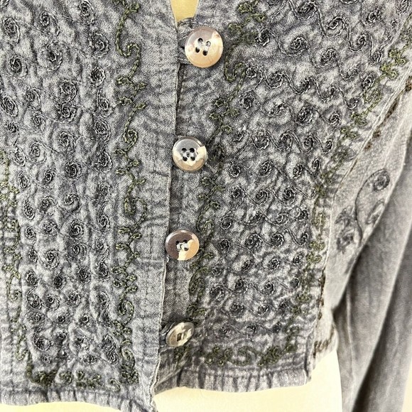Women Log Sleeves Gray Cropped Jacket Free Size Embroidered - Picture 11 of 16